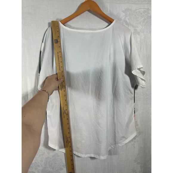 Chicos Top 3 XL White Blue Pink Big Floral Sequins Dolman Slv Boxy Palm Tropical - Picture 9 of 10